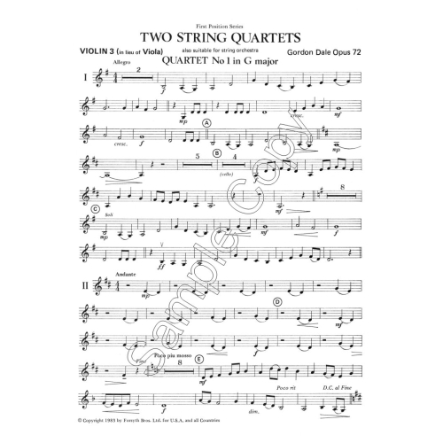 Dale, Gordon - String Quartet No.1 - Orchestra Set