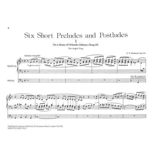 Stanford, C.V - 6 Short Preludes and Postludes. Second Set, Op 105