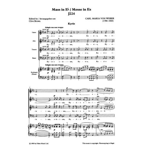 Weber, Carl Maria von - Mass In E Flat - Vocal Score
