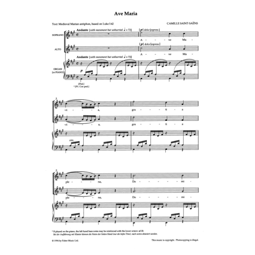 Faure, G & Saint-Saens, C - Six Motets. SA accompanied (CPS)