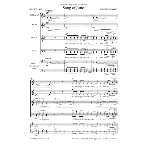 Harvey, Jonathan - Song of June. SATB (divisi) unacc. (CSS)