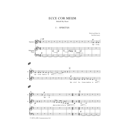 McCartney, Paul - Ecce Cor Meum (vocal score)
