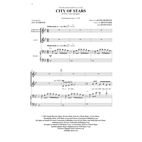 Hurwitz/Pasek/Paul - City of Stars. SSA (FCS)