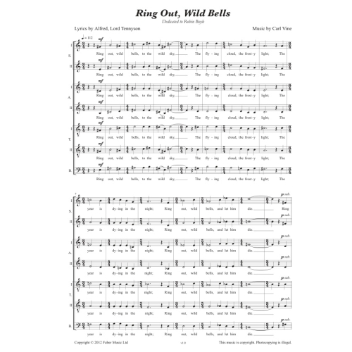 Vine, Carl - Ring Out, Wild Bells. SSAATTB