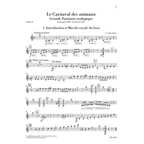 Saint-Saëns, Camille - Le Carnaval des animaux für Kammerensemble 
