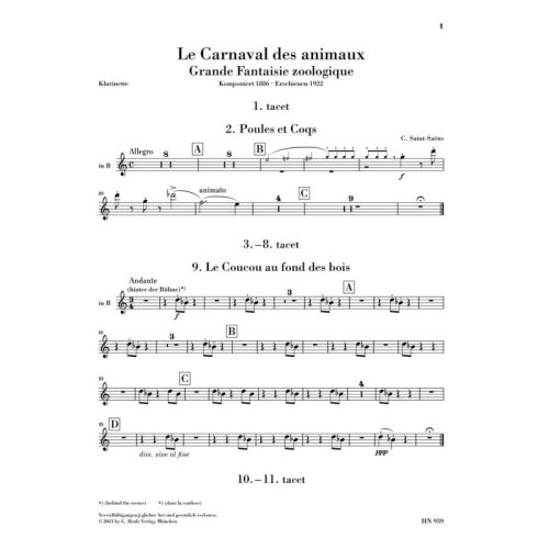 Saint-Saëns, Camille - Le Carnaval des animaux für Kammerensemble 