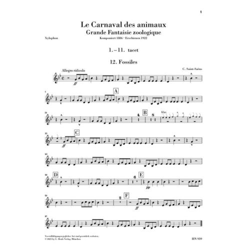 Saint-Saëns, Camille - Le Carnaval des animaux für Kammerensemble 