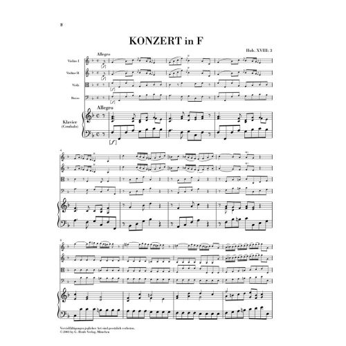 Haydn, Joseph - Concerto for Piano (Harpsichord) and Orchestra F major Hob. XVIII:3 