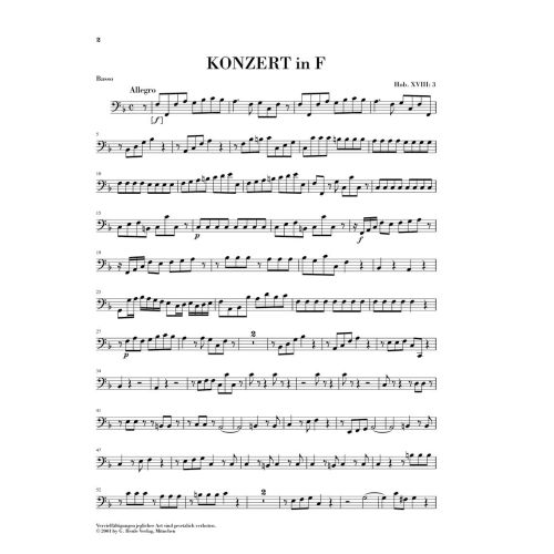 Haydn, Joseph - Concerto for Piano (Harpsichord) and Orchestra F major Hob. XVIII:3 