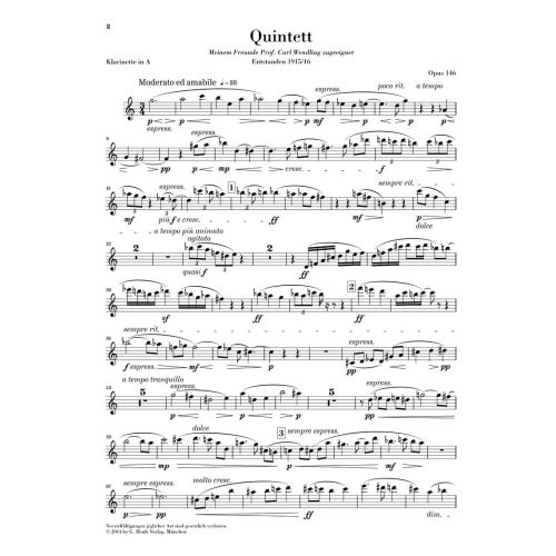 Reger, Max - Clarinet Quintet op. 146 