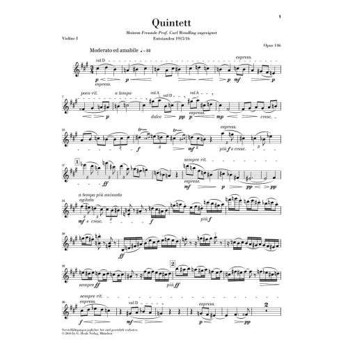 Reger, Max - Clarinet Quintet op. 146 