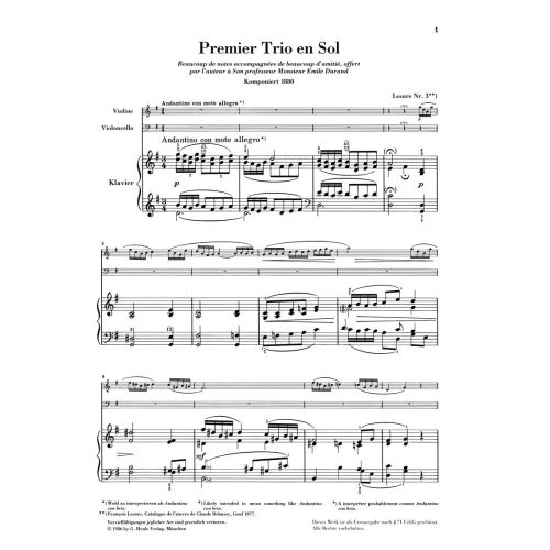 Debussy, Claude - Piano Trio in G (First Edition) 