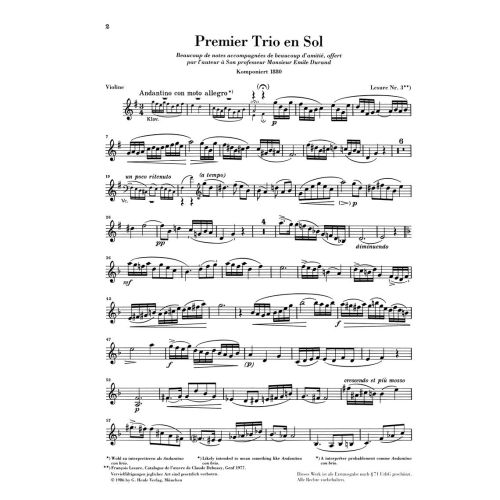 Debussy, Claude - Piano Trio in G (First Edition) 
