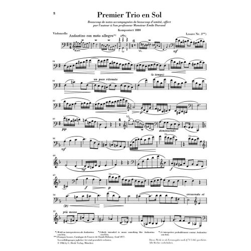 Debussy, Claude - Piano Trio in G (First Edition) 