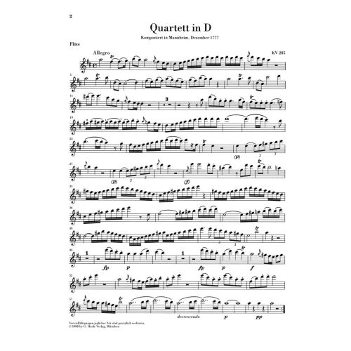 Mozart, Wolfgang Amadeus - Flute Quartets for Flute, Violin, Viola and Violoncello 