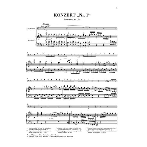 Hoffmeister, Franz Anton - Concerto "No. 1" for Double Bass and Orchestra (with Violin obbligato) 