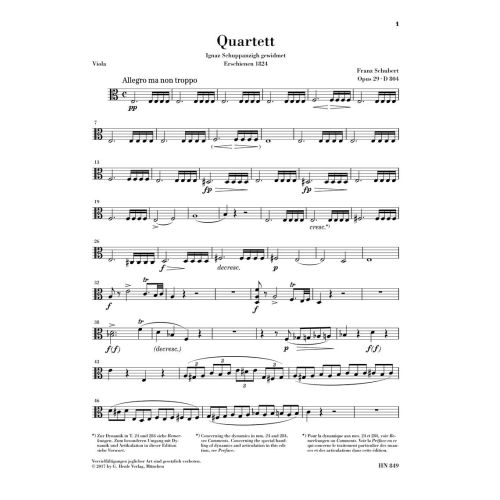Schubert, Franz - String Quartet a minor op. 29 D 804 "Rosamunde" op. 29 D 804 