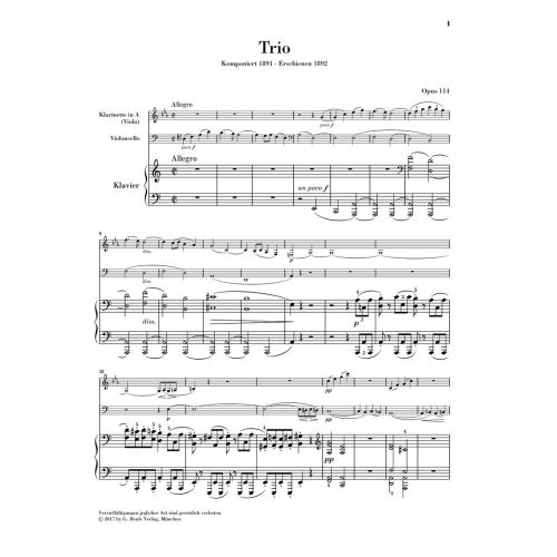 Brahms, Johannes - Clarinet Trio op. 114 