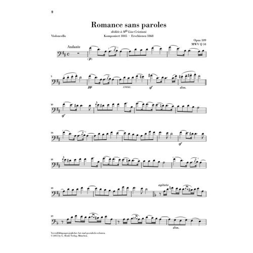 Mendelssohn Bartholdy, Felix - Romance sans paroles op. 109 