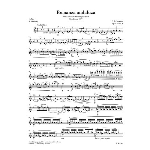 Sarasate y Navascuez, Martín Melitón Pablo de - Romanza andaluza op. 22/1 