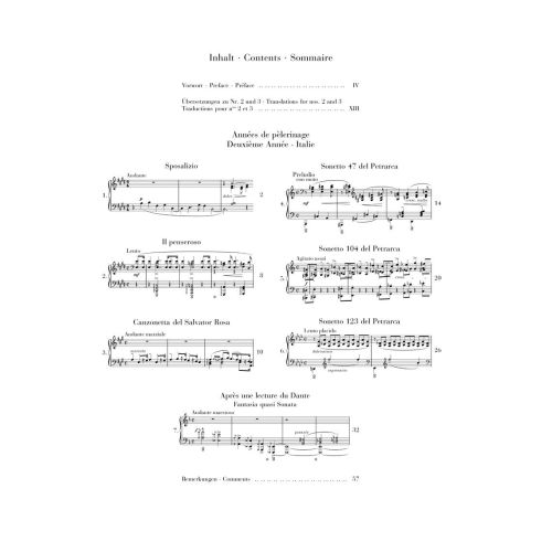 Liszt, Franz - Années de Pèlerinage, Deuxième Année - Italie 