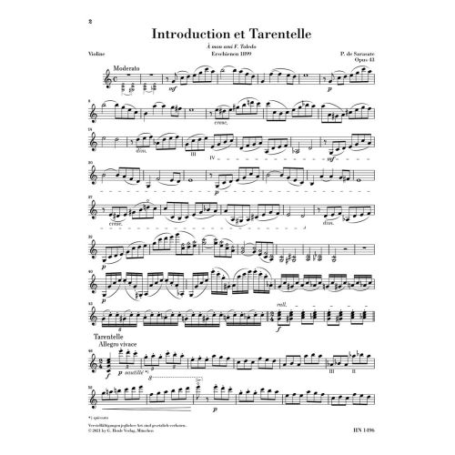 Sarasate y Navascuez, Martín Melitón Pablo de - Introduction et Tarentelle op. 43 