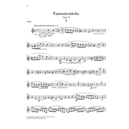 Schumann, Robert - Fantasy Pieces for Piano and Clarinet (or Violin or Violoncello) (version for Violin) op. 73 