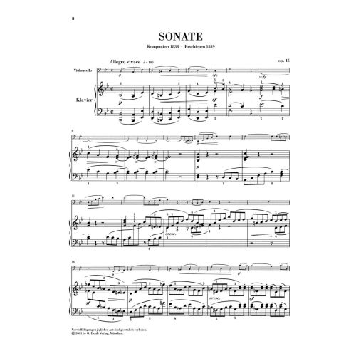 Mendelssohn Bartholdy, Felix - Sonata for Piano and Violoncello B flat major op. 45 