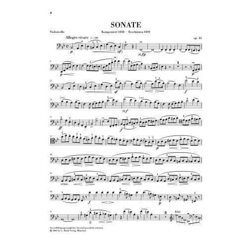 Mendelssohn Bartholdy, Felix - Sonata for Piano and Violoncello B flat major op. 45 