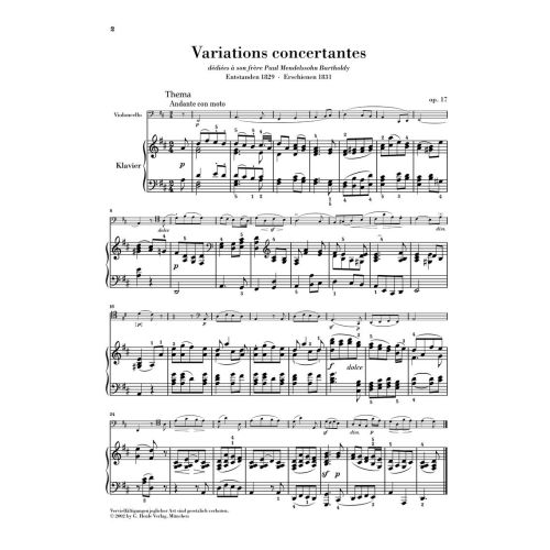 Mendelssohn Bartholdy, Felix - Variations and Other Pieces for Piano and Violoncello op. 17 