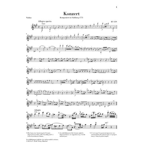 Mozart, Wolfgang Amadeus - Violin Concerto no. 5 A major KV 219 