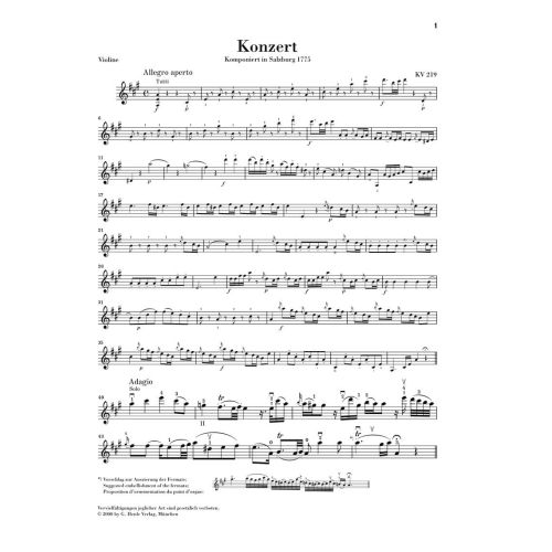 Mozart, Wolfgang Amadeus - Violin Concerto no. 5 A major KV 219 