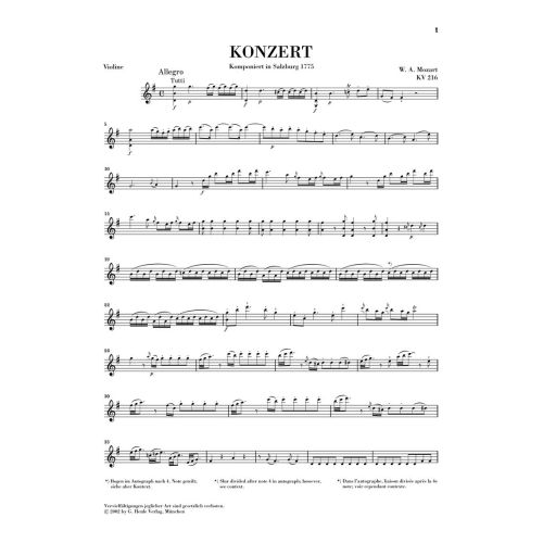 Mozart, Wolfgang Amadeus - Violin Concerto no. 3 G major KV 216 