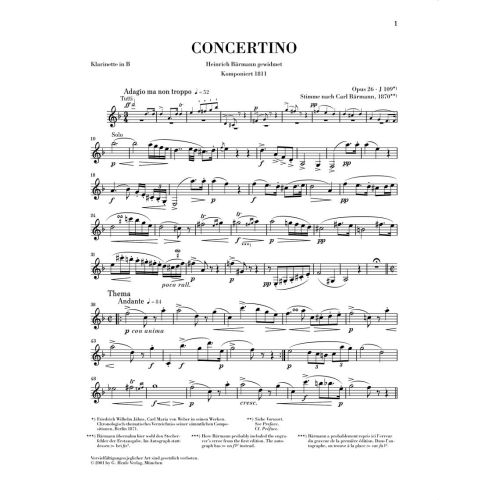 Weber, Carl Maria von - Concertino for Clarinet and Orchestra op. 26 