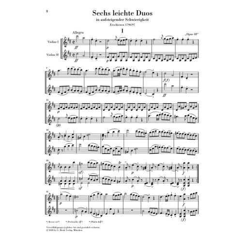 Pleyel, Ignaz Joseph - Six easy Duets op. 48 op. 48 