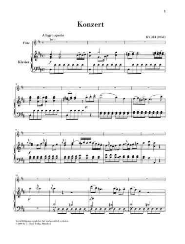 Mozart, Wolfgang Amadeus - Concerto for Flute and Orchestra D major KV 314 