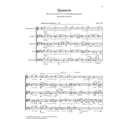 Reger, Max - Clarinet Quintet op. 146 