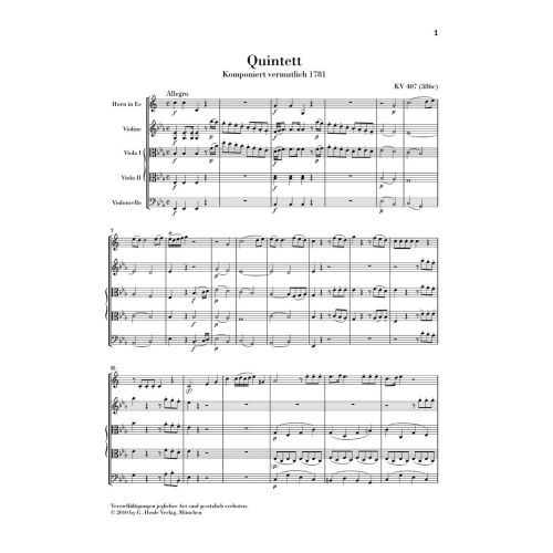 Mozart, Wolfgang Amadeus - Horn Quintet Eb major KV 407 