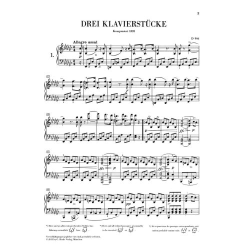 Schubert, Franz - 3 Piano Pieces - Impromptus - D 946 posthumous (revised edition) 