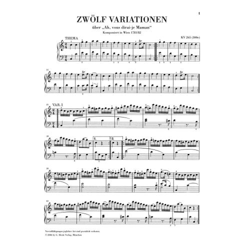 Mozart, Wolfgang Amadeus - 12 Variations on "Ah, vous dirai-je Maman" KV 265 (300e) 