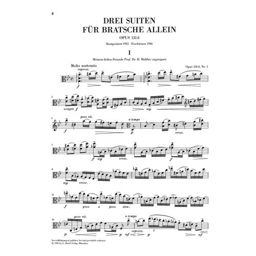 Reger, Max - Three Suites for Viola solo op. 131 d 