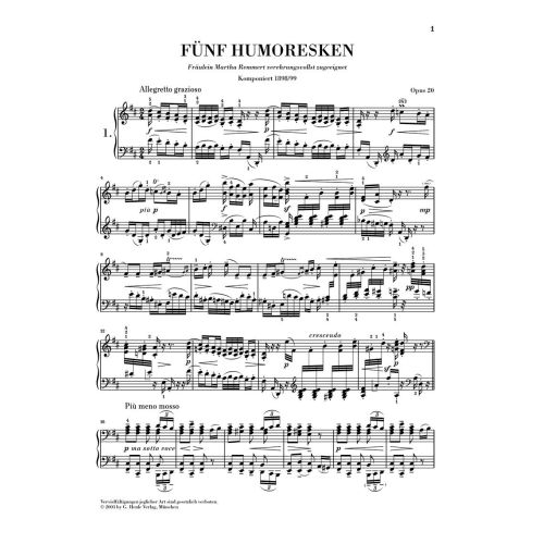 Reger, Max - Five Humoresques for Piano op. 20 