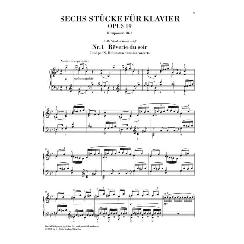 Tchaikovsky, Peter Iljitsch - Six Piano Pieces op. 19 