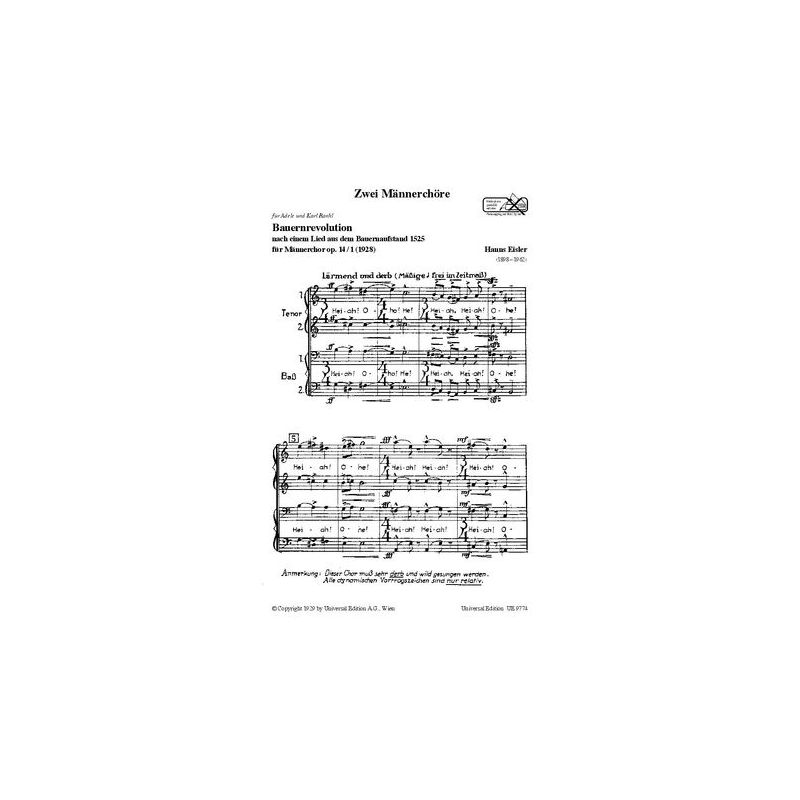 Eisler, Hanns - 2 Male Choruses op. 14 