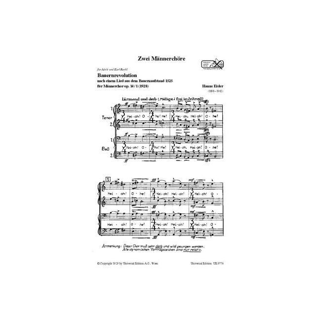 Eisler, Hanns - 2 Male Choruses op. 14 