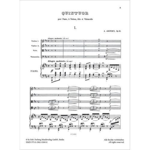 Arensky, Anton Stepanovich - Quintett, op.51