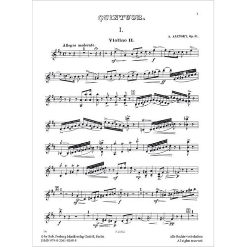 Arensky, Anton Stepanovich - Quintett, op.51