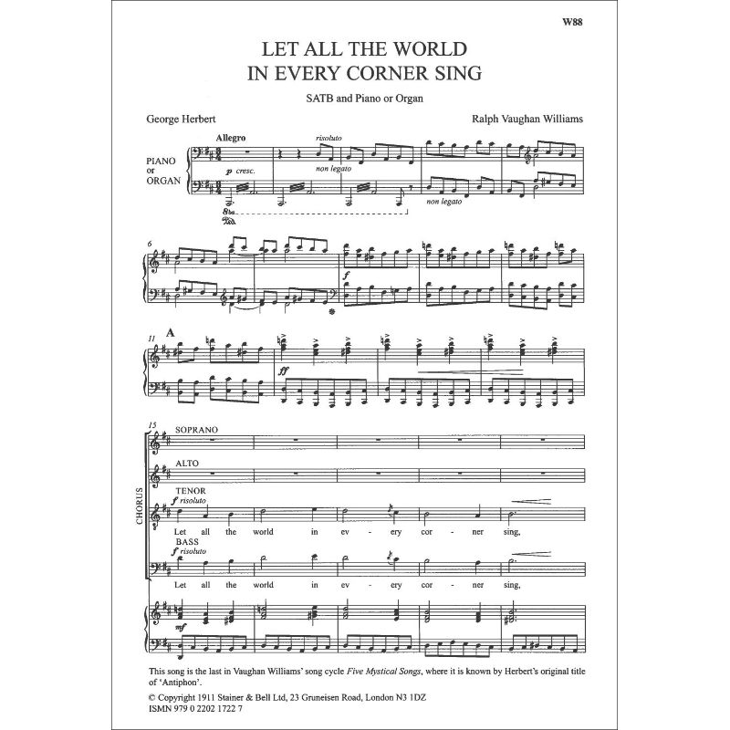Vaughan Williams, Ralph - Let all the world in every corner sing (Antiphon)