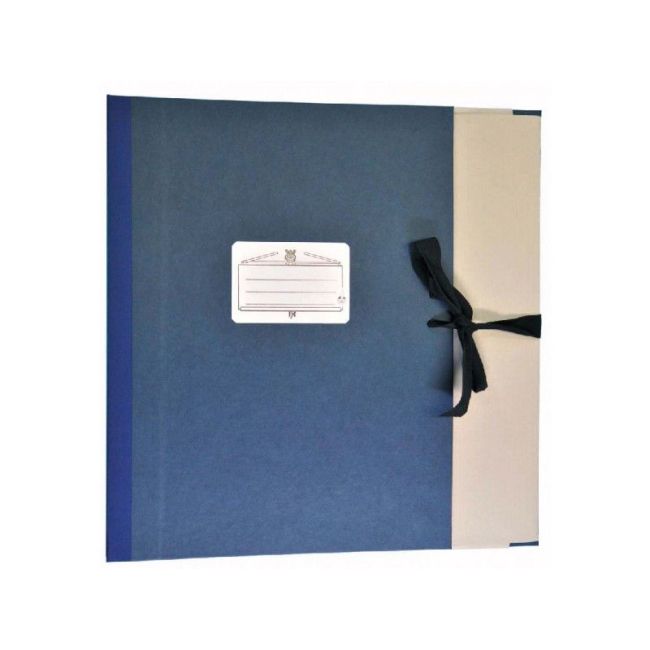 Blue music folder with a closing strap