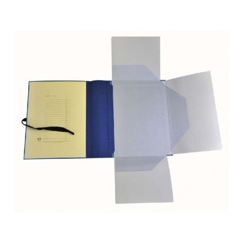 Blue music folder with a closing strap